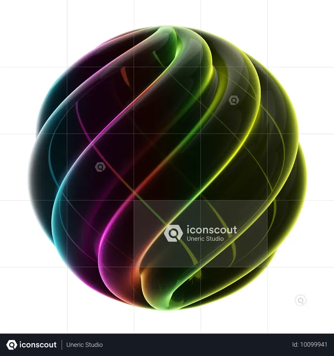 Twisted Wavy Ball Neon Abstract  3D Icon