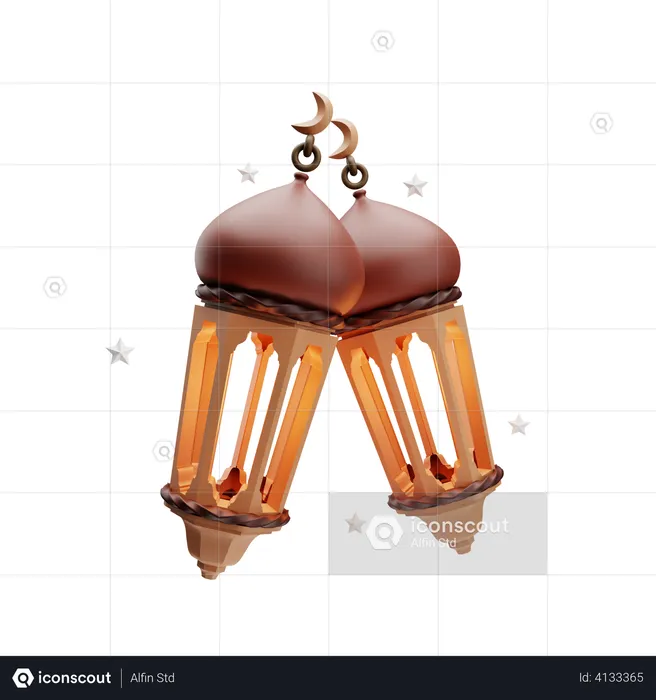 Two arabic lantern  3D Illustration