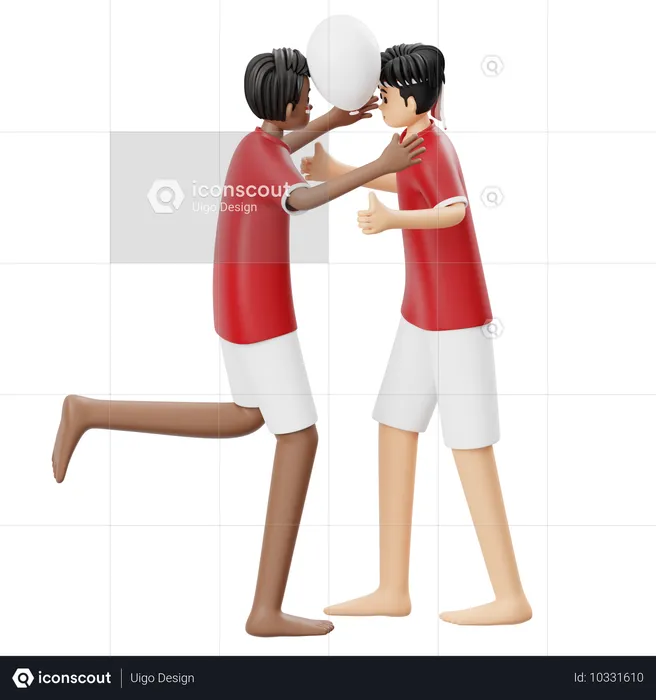 Two Boys Doing Joget Balon  3D Illustration