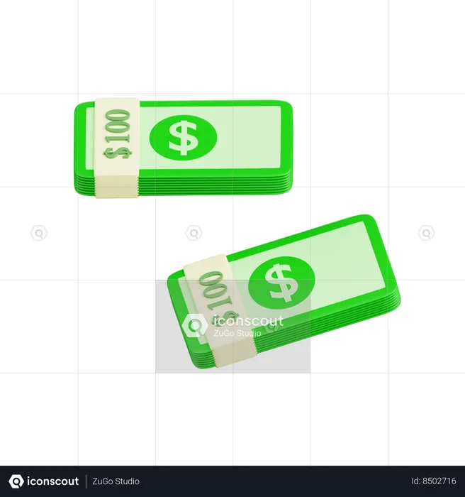 Two Bundles Of Money  3D Icon