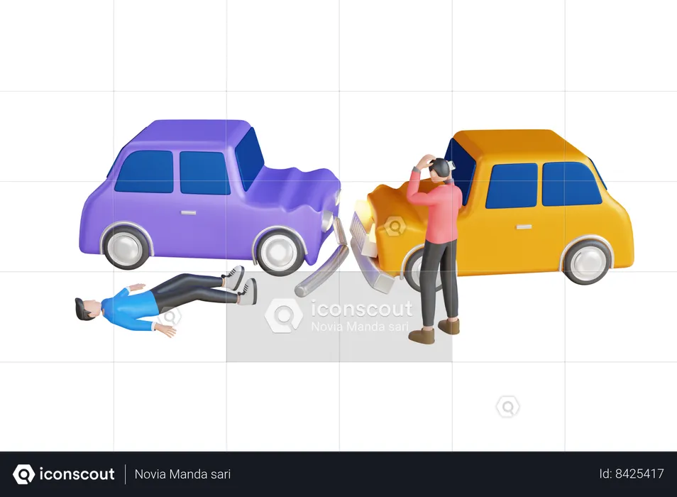 Two Cars Collide On Road  3D Icon