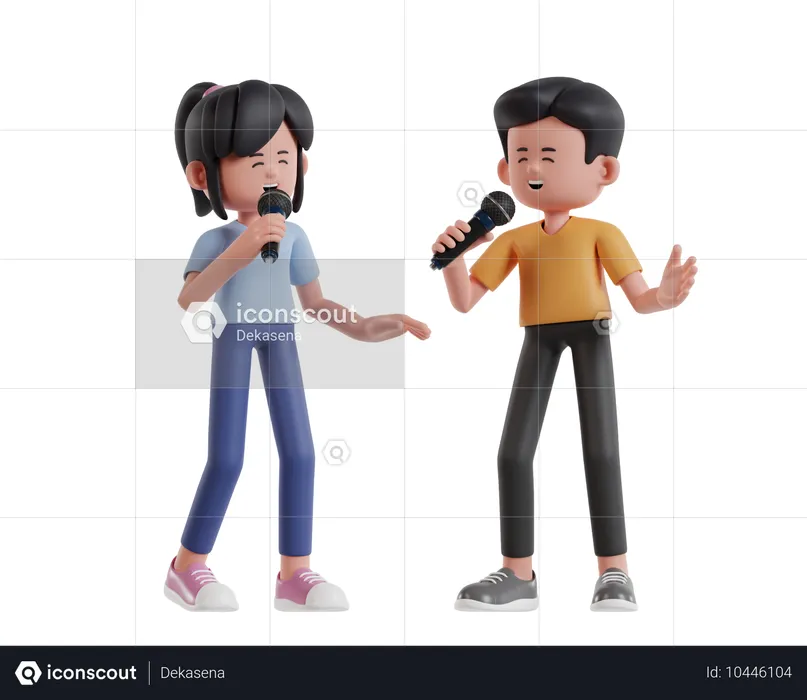 Two Cute Cartoon Characters Singing Together  3D Illustration