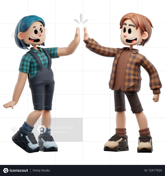 Two Folks Giving High Fiving  3D Illustration