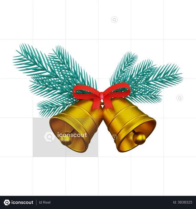 Two golden christmas bells  3D Illustration