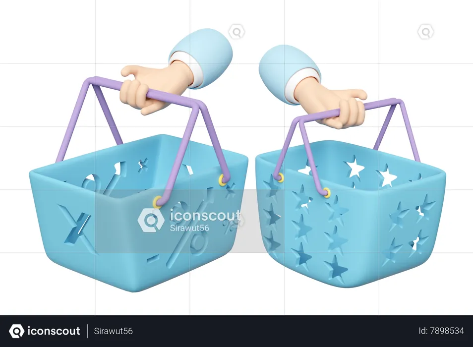 Two Hand Holding Shopping Basket  3D Icon
