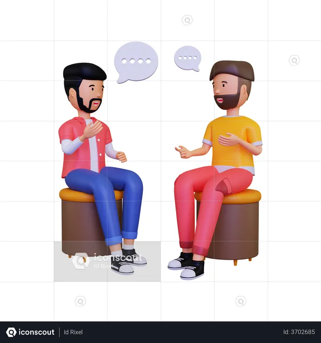 3d Two male characters are sitting while having a conversation  3D Illustration