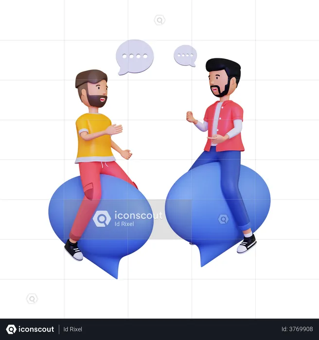 Two male having a conversation while sitting on a chat bubble  3D Illustration