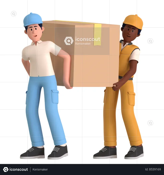 Two Man Carrying Large Package  3D Illustration