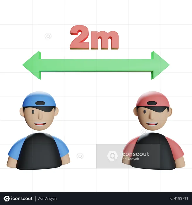 Two Meter Social Distance  3D Illustration