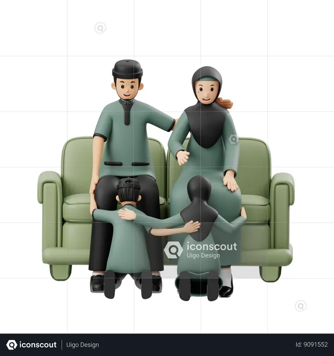 Two Muslim Children Ask For Forgiveness  3D Illustration