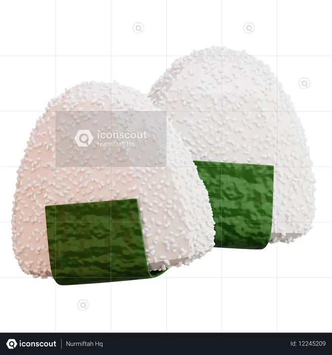 Two Onigiri Rice Balls With Nori Seaweed  3D Icon