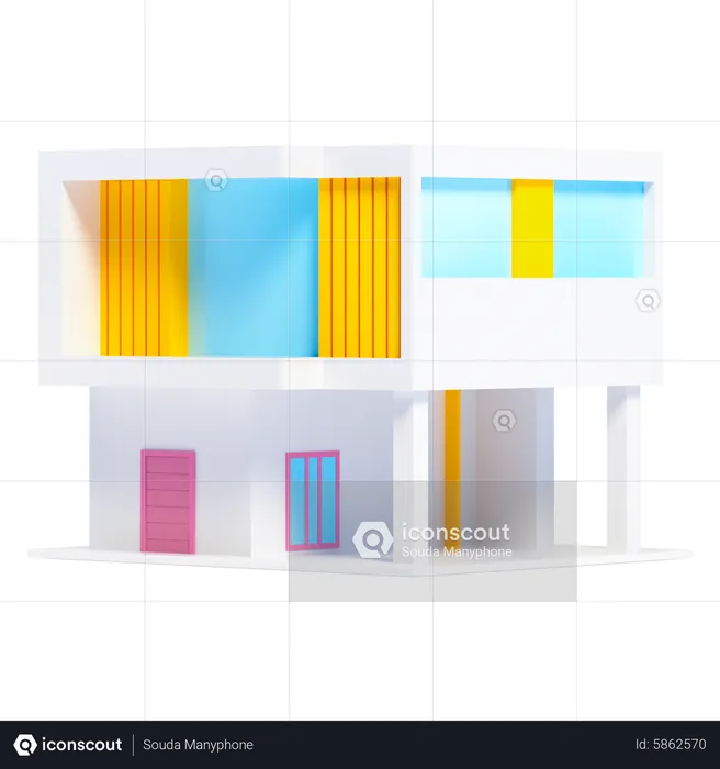 Two Story Modern House  3D Icon