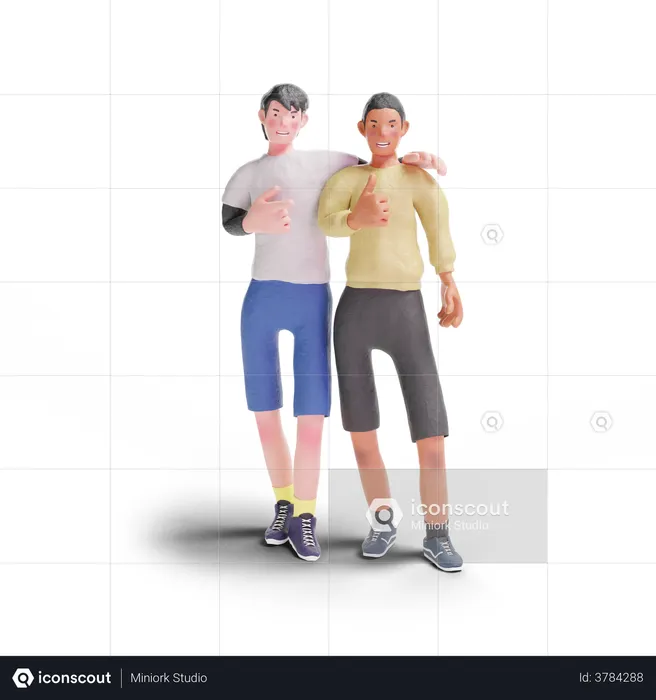 Two teenager thumbs up gesture  3D Illustration