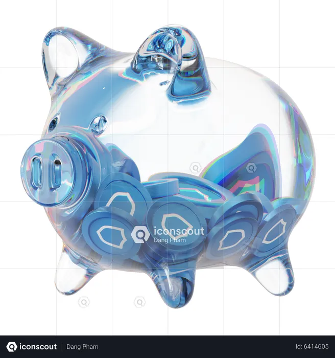 Twt Clear Glass Piggy Bank With Decreasing Piles Of Crypto Coins  3D Icon