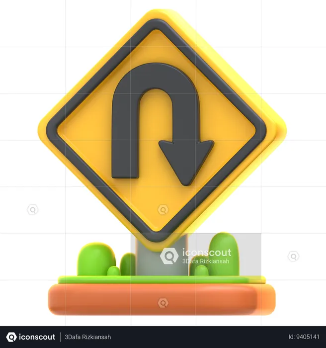 U Turn Sign  3D Icon