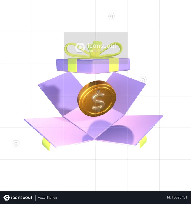 Überraschungsbox mit Dollarmünze  3D Icon