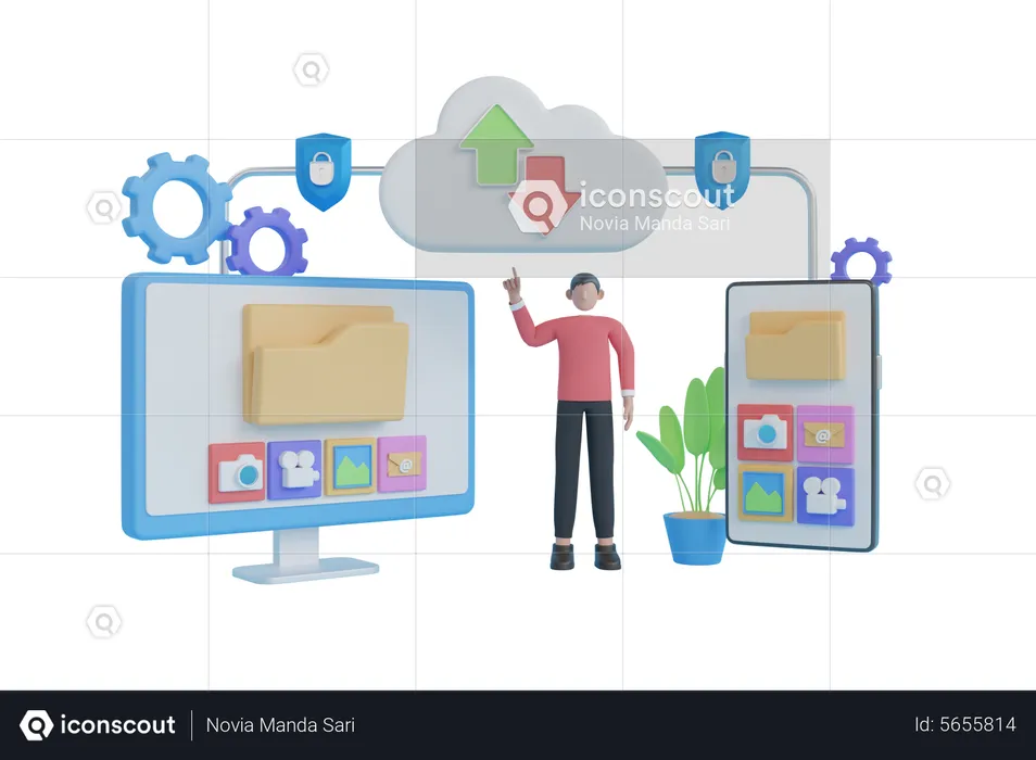 Übertragen digitaler Dokumente in die Cloud  3D Illustration