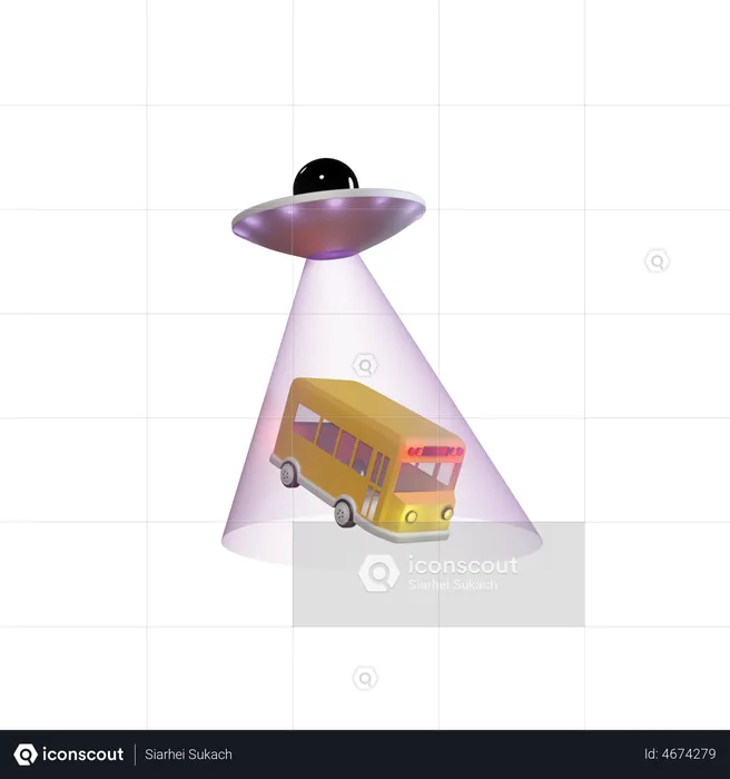 Ufo Kidnapping School Bus  3D Illustration