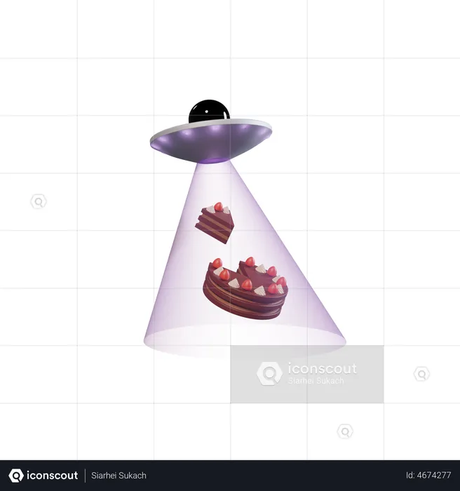 UFO nimmt Kuchen  3D Illustration