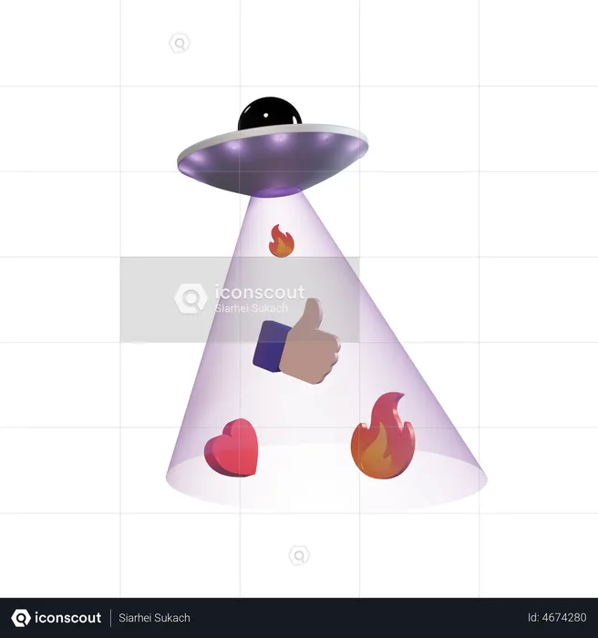 Ufo Pulling Social Media Interaction  3D Illustration