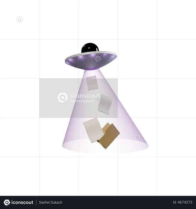 Ufo Pulling Up Folders  3D Illustration