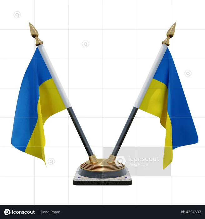 Doppelter Tischflaggenständer für die Ukraine Flag 3D Flag