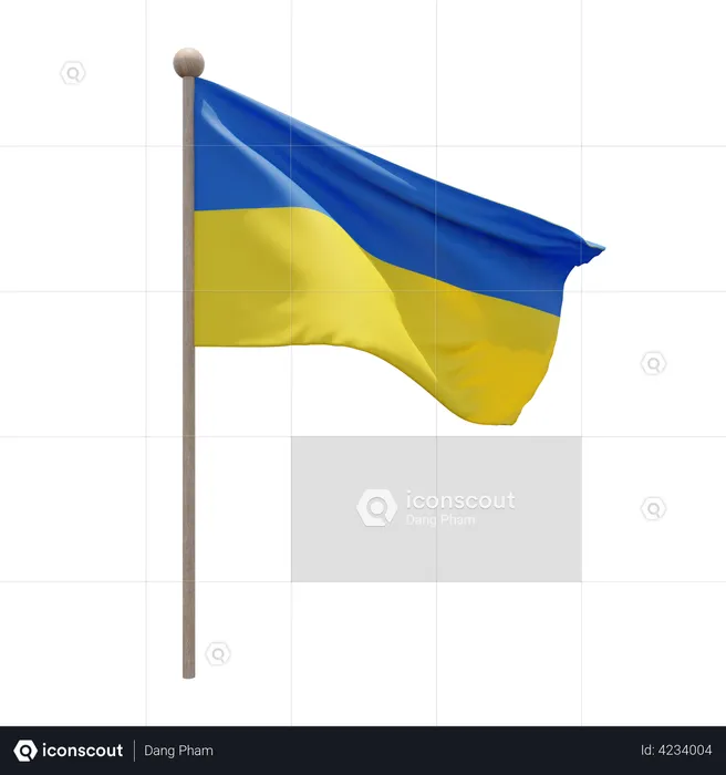Ukraine Flag Pole  3D Illustration