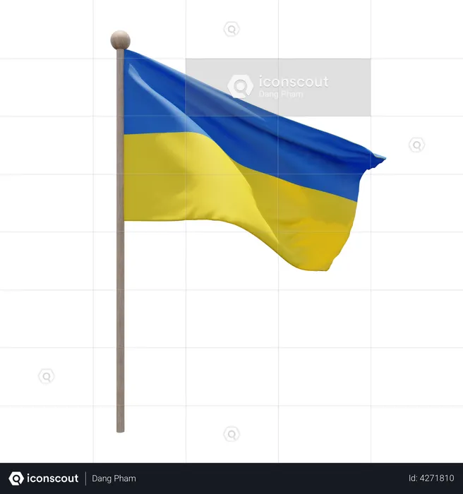 Ukraine Flagpole Flag 3D Illustration