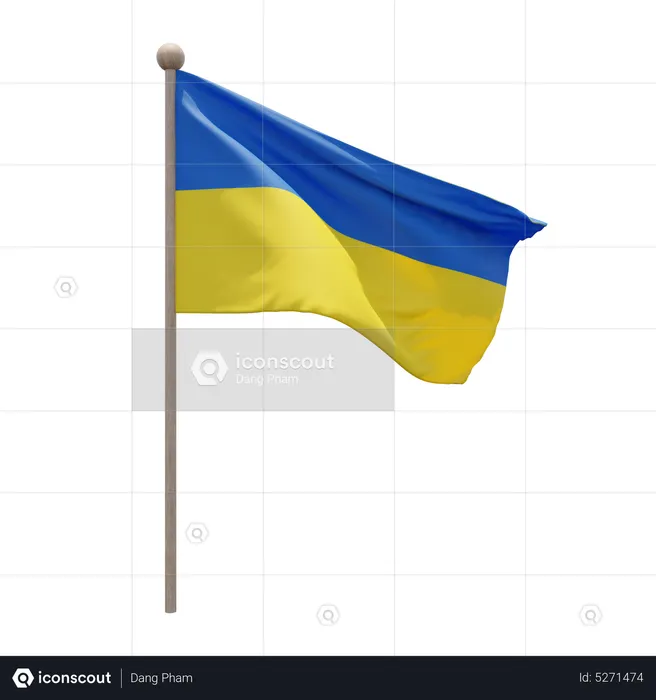 Ukraine Flagpole Flag 3D Icon