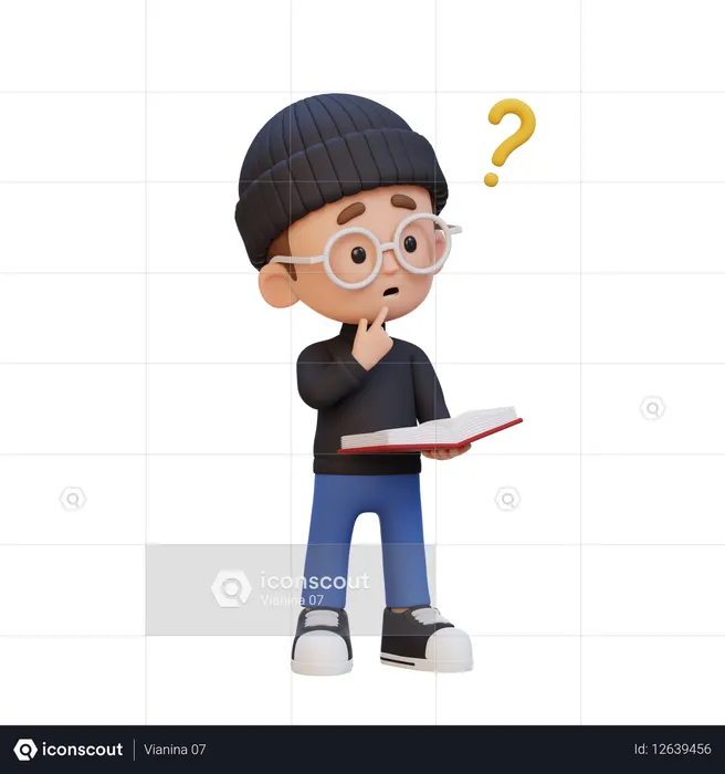 Un enfant heureux se perd en lisant un livre  3D Icon