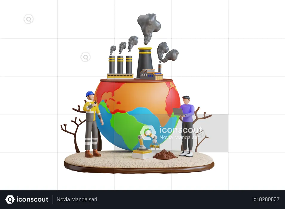 Un expert en environnement examine les déchets industriels  3D Illustration