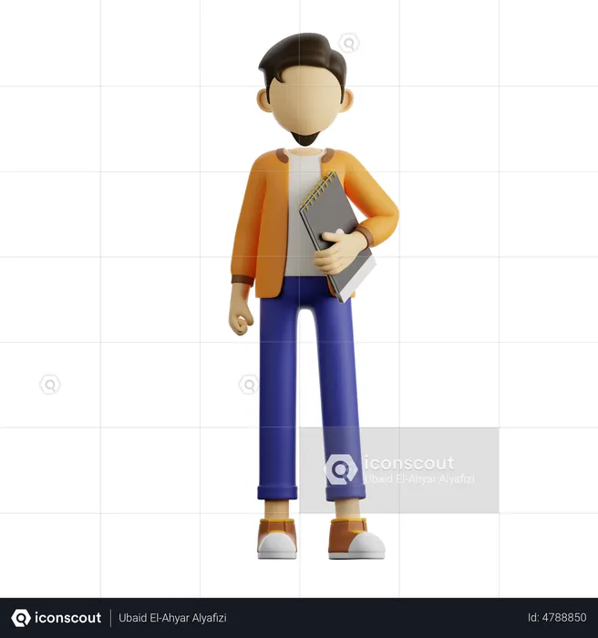 Un homme tenant un cahier  3D Illustration