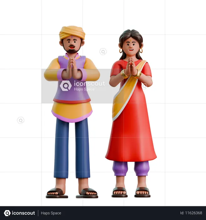 Una mujer y un hombre indios desean un feliz día de Diwali.  3D Illustration
