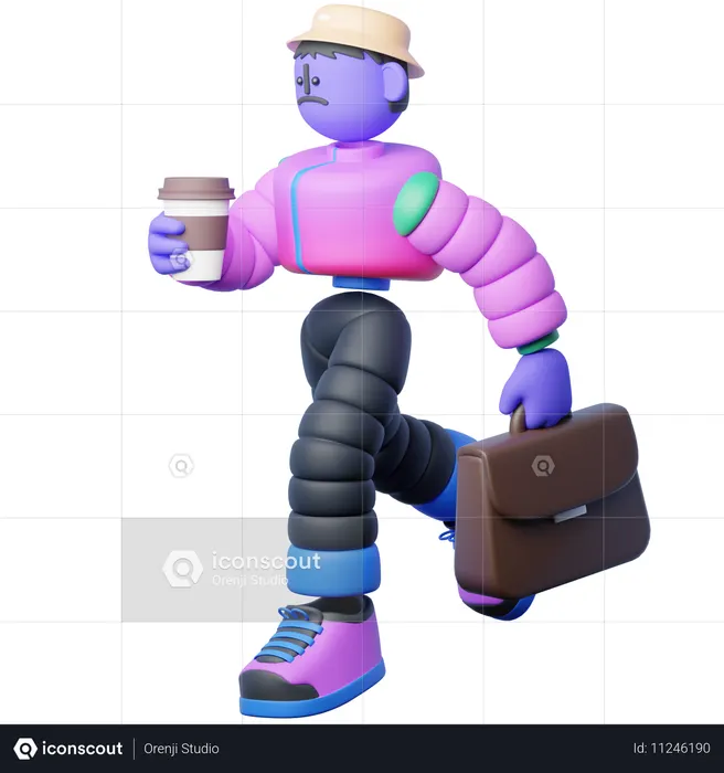 Una persona corriendo mientras sostiene una taza de café  3D Icon