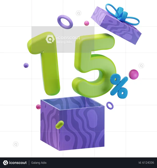 Unboxing 15 Percentage Discount  3D Icon