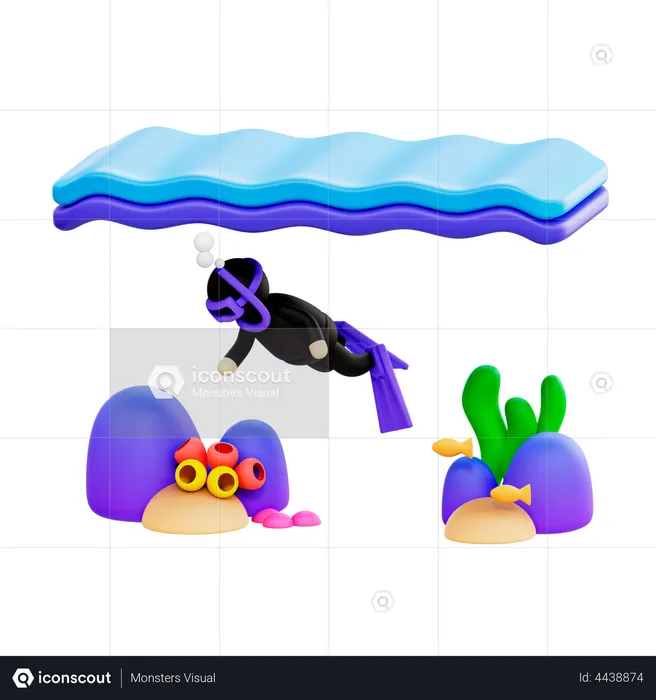 Underwater Swimming  3D Illustration