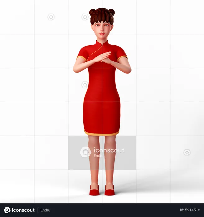 Une jolie femme chinoise fait un geste de la main pour saluer les Chinois  3D Illustration