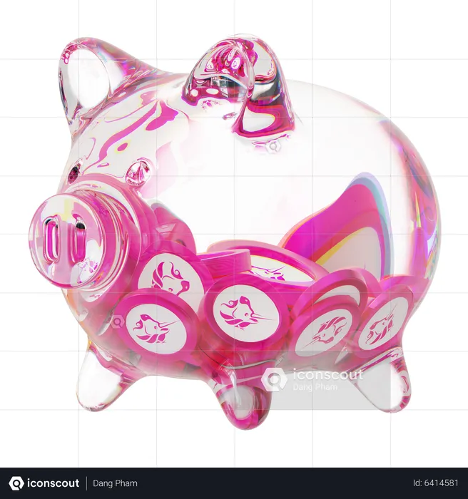 Uni Clear Glass Piggy Bank With Decreasing Piles Of Crypto Coins  3D Icon