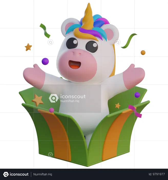 Unicorn Appears From Gift Box  3D Illustration