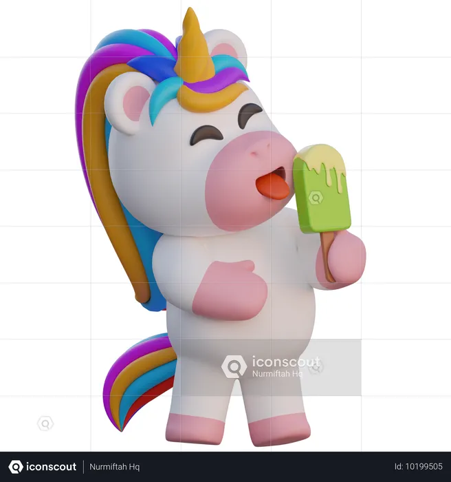 Unicorn Eating Popsicle  3D Illustration