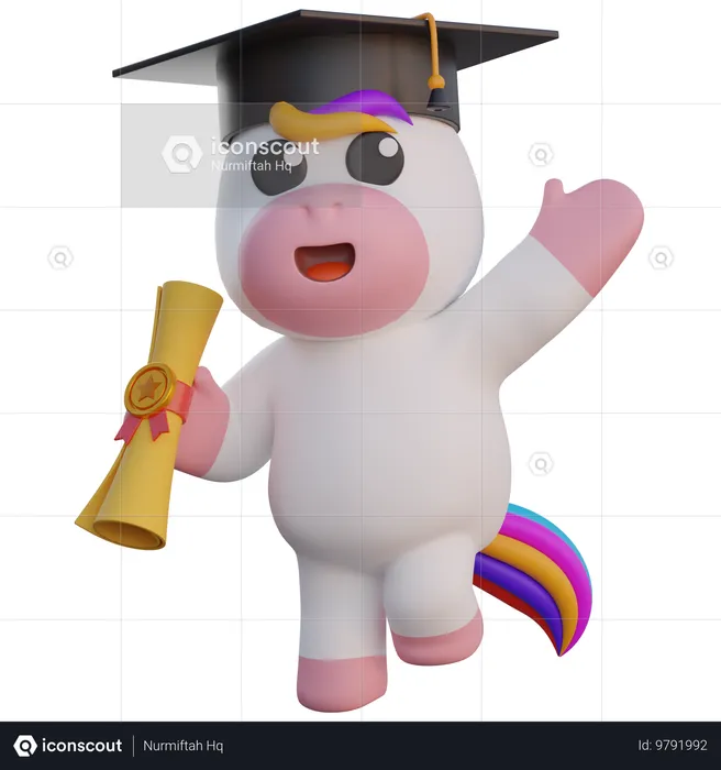 Unicorn Graduation  3D Illustration