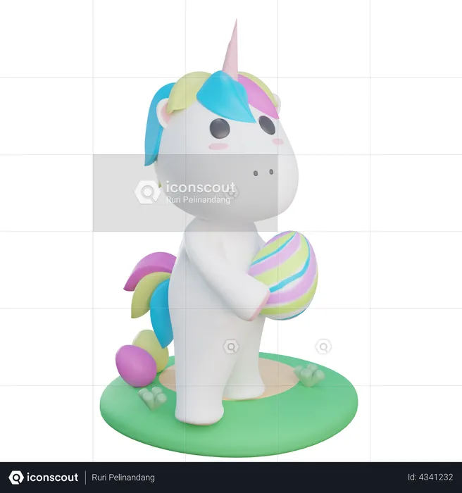 Unicorn Hold Easter Egg  3D Illustration