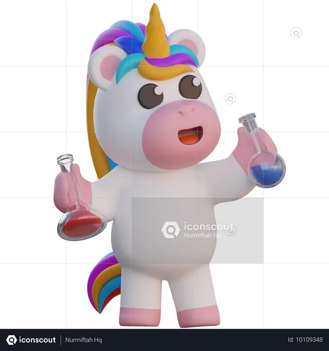 Unicorn Holding Chemical Flask  3D Illustration