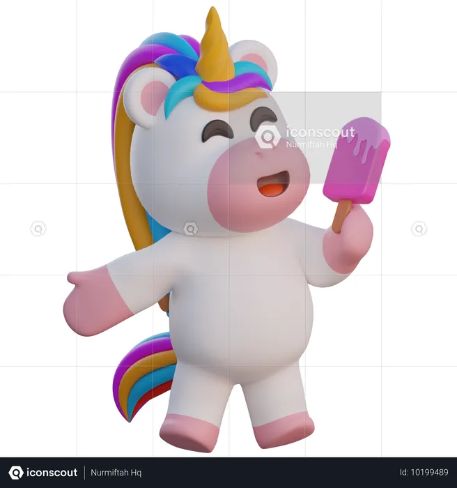 Unicorn Holding Popsicle  3D Illustration