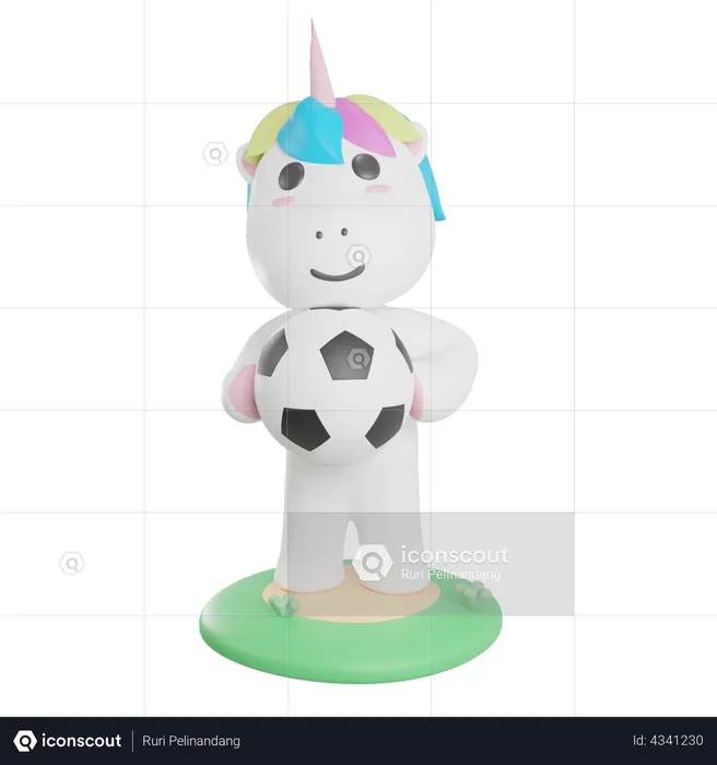 Unicorn Holding Soccer Ball  3D Illustration