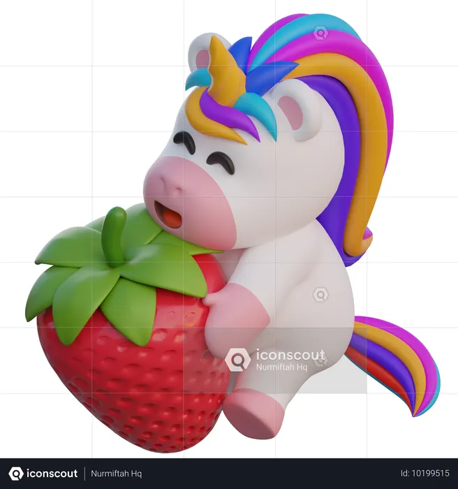 Unicorn Hugging A Strawberry  3D Icon