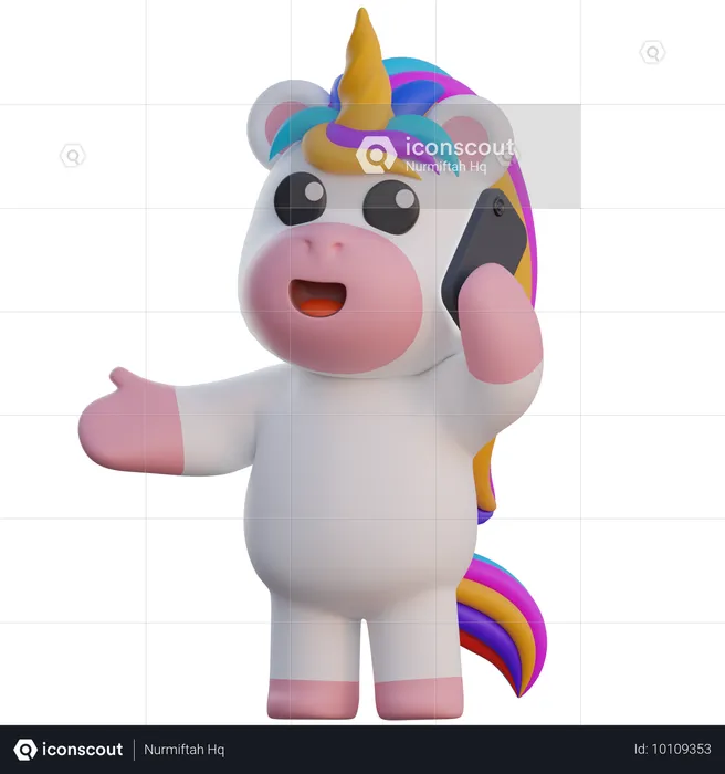 Unicorn is Calling with Smartphone  3D Illustration