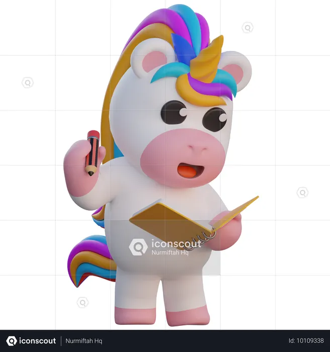 Unicorn is Taking Notes  3D Illustration