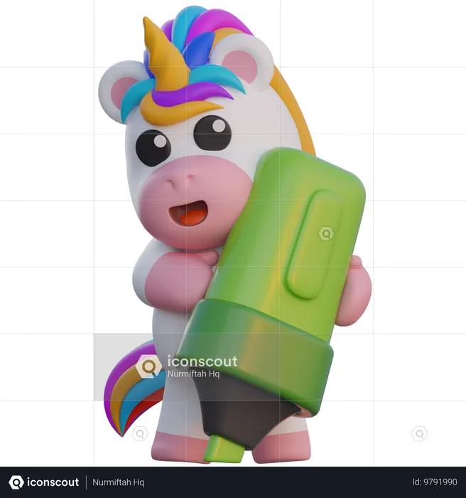 Unicorn Marking With Highlighter  3D Illustration