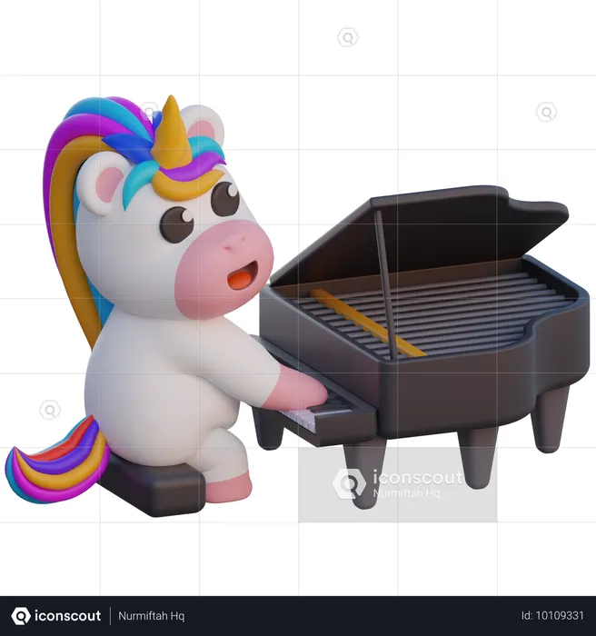 Unicorn Playing Grand Piano  3D Illustration